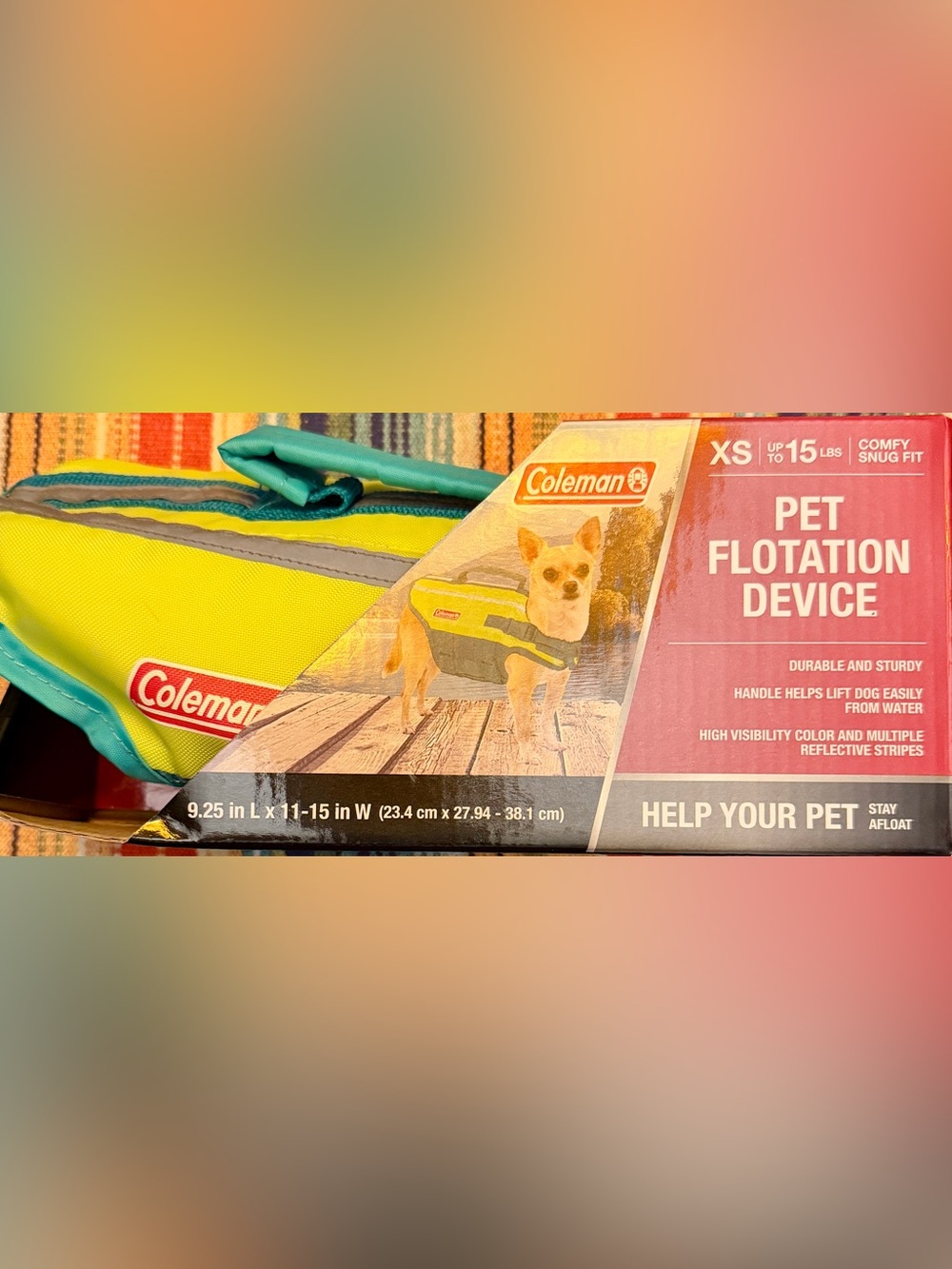 Coleman Bright Yellow and Teal Dog Life Jacket
